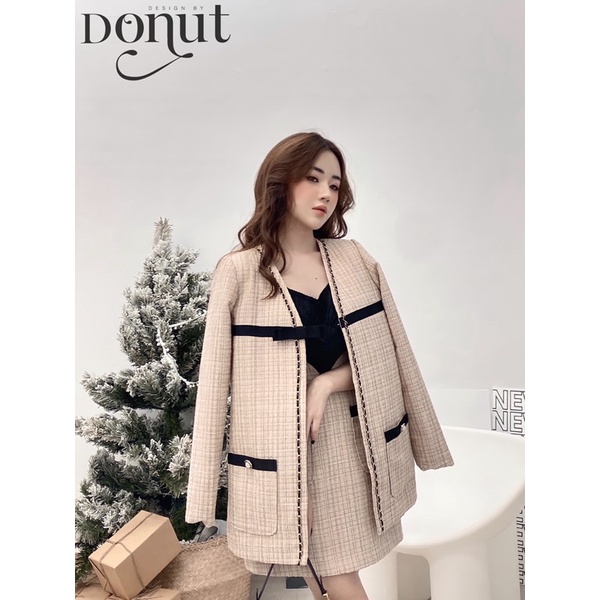 Set dạ xích nơ cài 2 màu đen/be