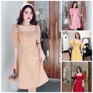 Đầm váy kem xếp li ngực tay lỡ