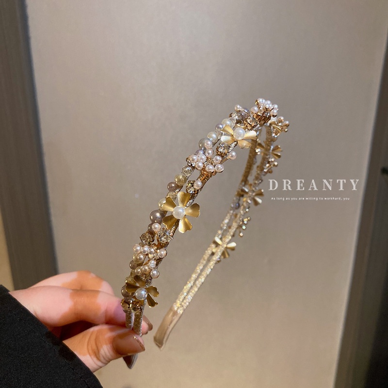 Băng Đô Cài Tóc Hai Lớp Hình Hoa Đính Đá Pha Lê Phong Cách Hàn Quốc Thời Trang Ngọt Ngào