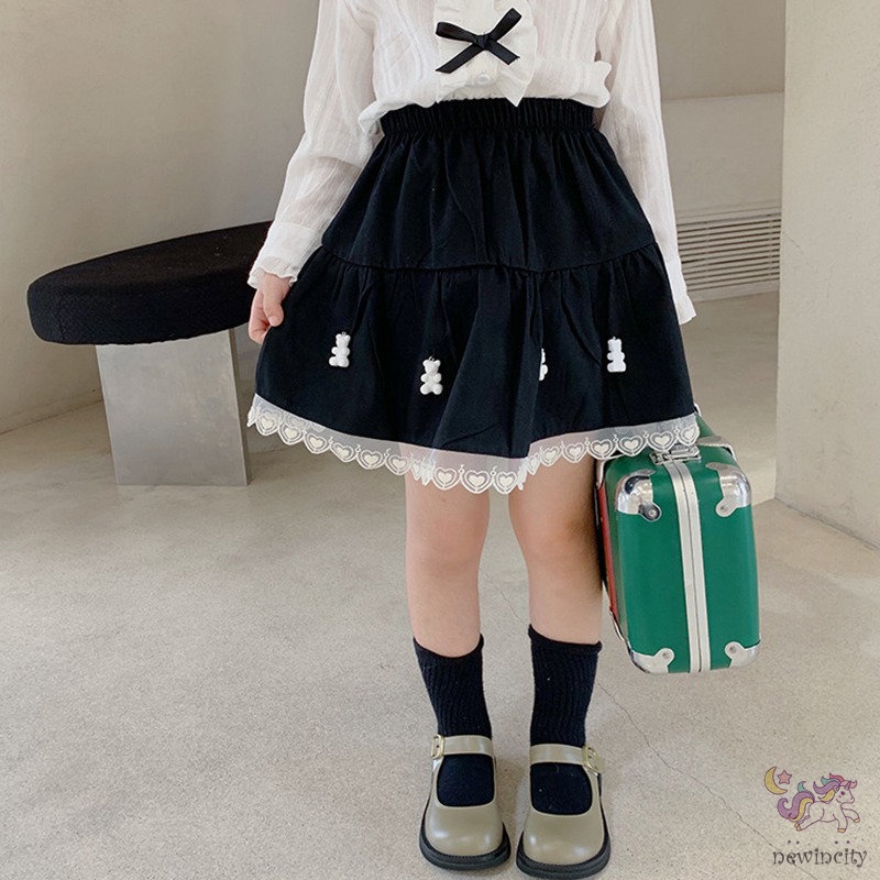 Bộ áo dài tay + chân váy phối ren thời trang cho bé gái