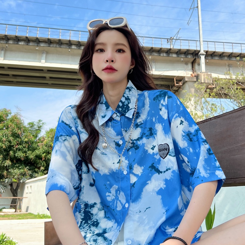 Áo Sơ Mi Nữ Tay Dài Dáng Rộng In Hình Mặt Cười Thời Trang