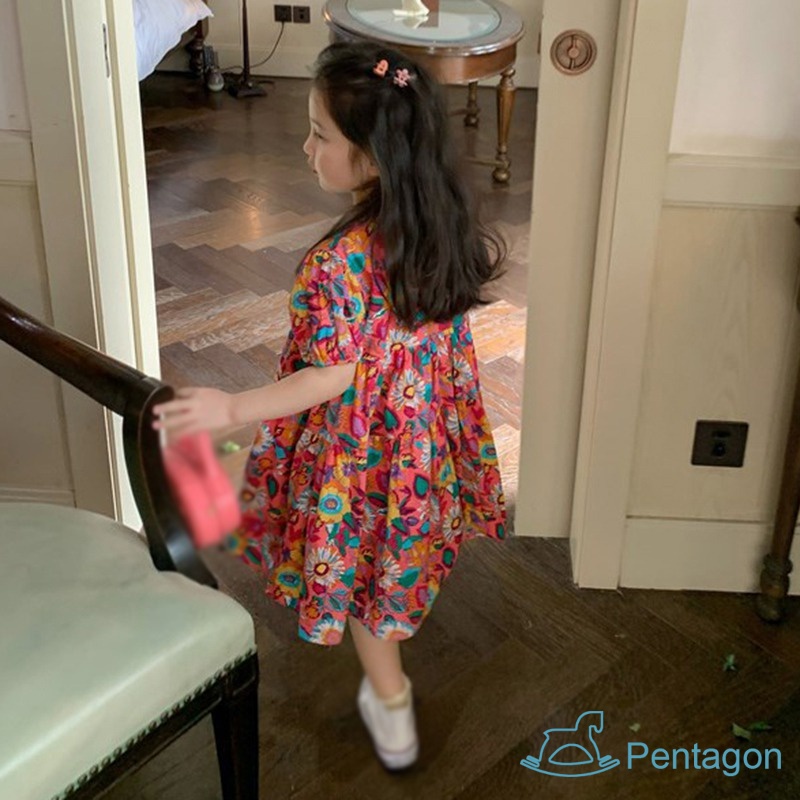 Đầm Công Chúa Dáng Rộng Tay Phồng Cổ Tròn Thoáng Khí Thân Thiện Với Da Thời Trang Cho Bé Gái