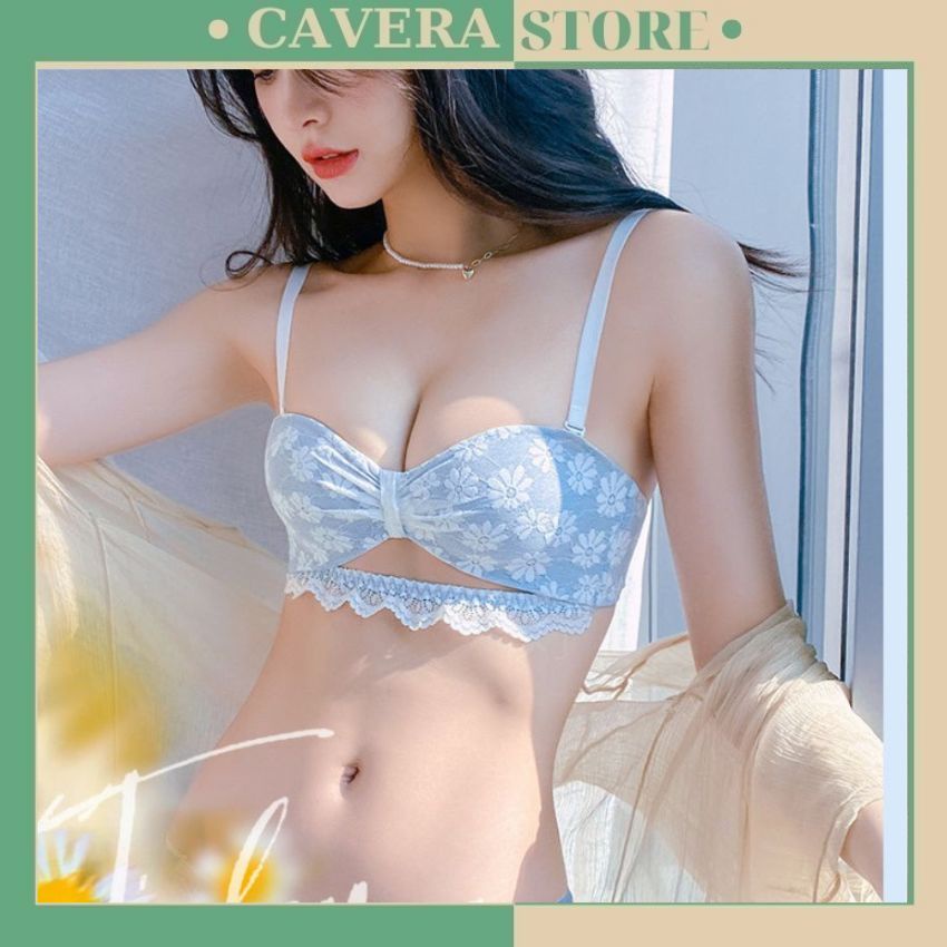 Áo ngực nữ không gọng - Áo lót nữ nâng ngực kiểu nơ họa tiết bông hoa sexy thoải mái Cavera A947