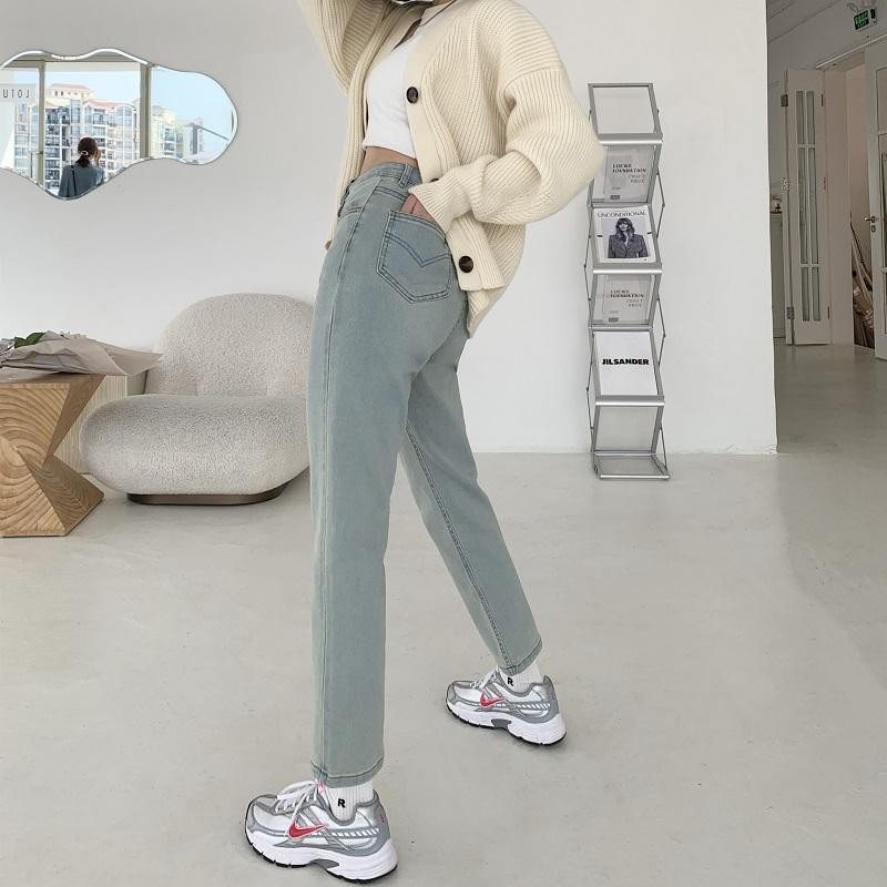 Quần jeans dài ống đứng có thắt lưng thời trang âu mỹ mới dành cho nữ