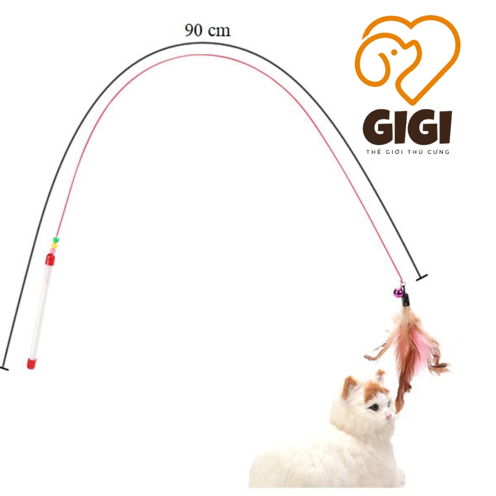 Cần câu đồ chơi cho thú cưng chó mèo bằng thép và lông vũ giải trí vờn bắt dễ thương - GiGi Pet Shop