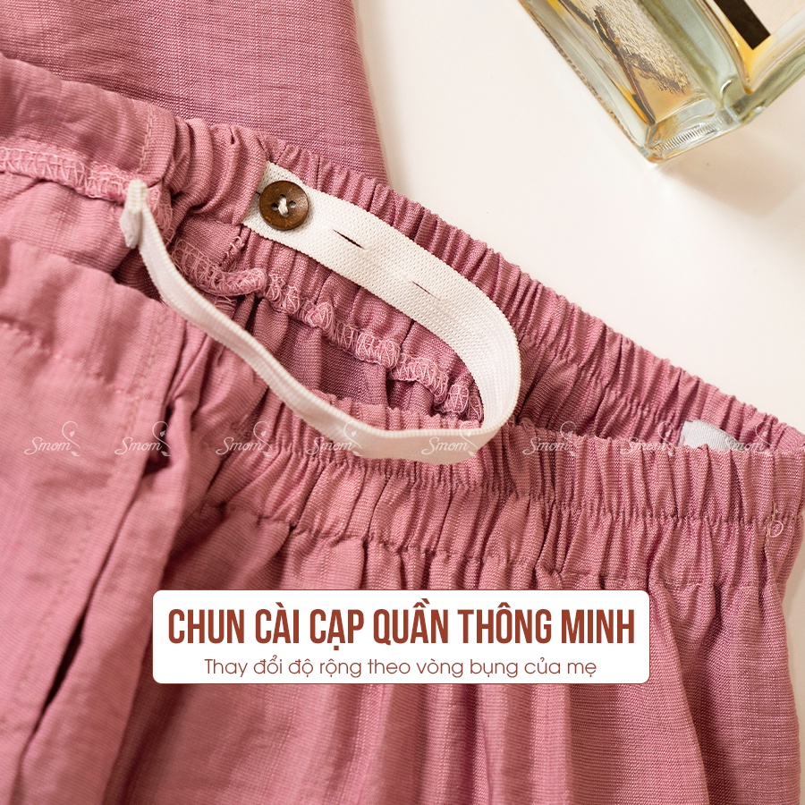 Đồ Bộ Bầu 2022 Mặc Bầu Và Sau Sinh Có Khóa Kéo Cho Bé Ti Chất Liệu Lụa Đũi Mềm Mại Thoải Mái SMOM Mã SM24
