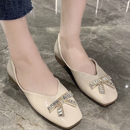 Giày bệt nữ 💎SALE💎 giày búp bê công sở xinh đính đá nơ mũi tròn đẹp da bóng đế chống trơn hàng nhập khẩu cao cấp | BigBuy360 - bigbuy360.vn