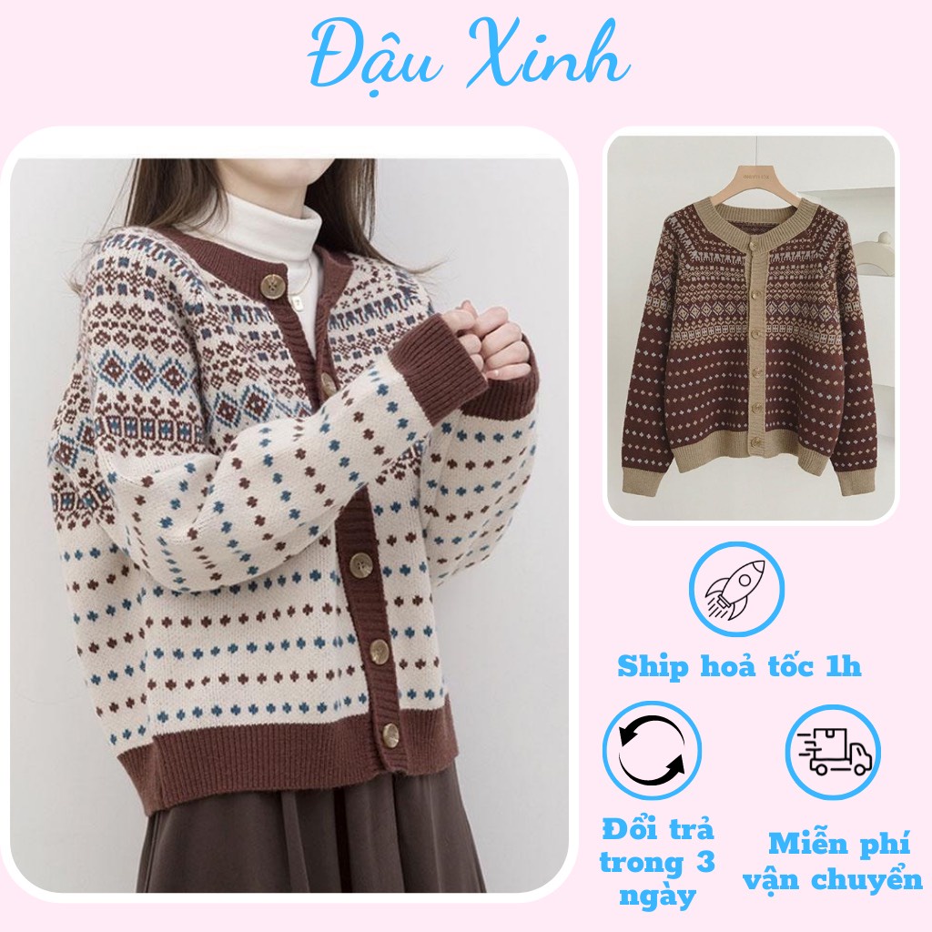 Áo khoác len nữ cardigan Hàn Quốc màu thổ cẩm đi học đi làm shop Đậu Xinh - 106