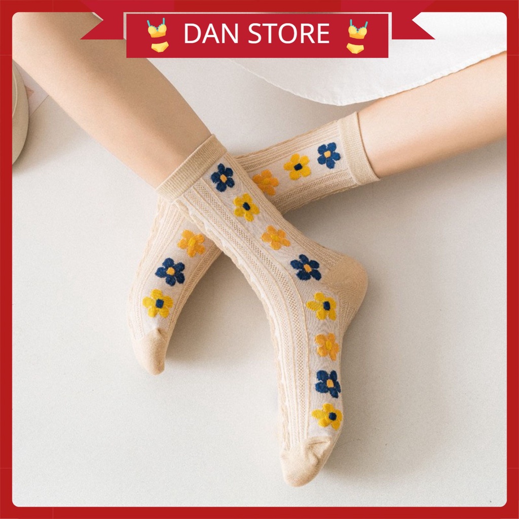 Tất nữ  TẶNG QUÀTất Nữ COTTON Cổ Cao dệt kim thêu hoa cao cấp cute MÃ T13