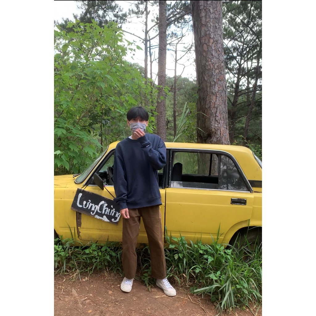 Quần Khaki Jean Nâu Vintage Ống Suông Unisex Nam