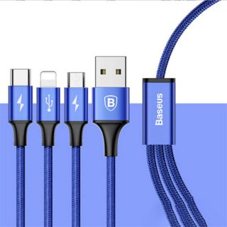 Cáp sạc 3 đầu ( Lightning, Micro USB, Type C) chính hãng Baseus