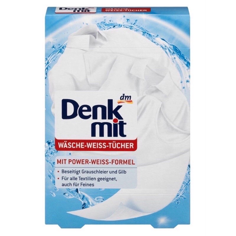 Giấy giặt quần áo trắng denkmit hàng nội địa đức 1 hộp 20tờ