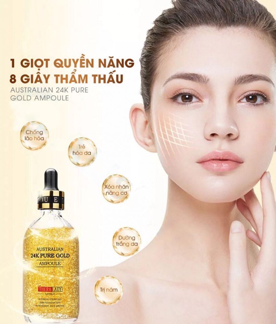 💛🌼Serum Dưỡng Trắng Da, Chống Lão Hóa Australian 24K PURE GOLD AMPOULE THERALADY 100ml của Úc