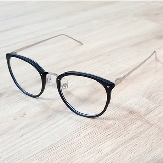 Mắt Kính Giả Cận Gọng Kim Loại Màu Bạc Nhiễn Khung Tròng Viền Nhựa Đen Phom Tròn Ngang 13cm