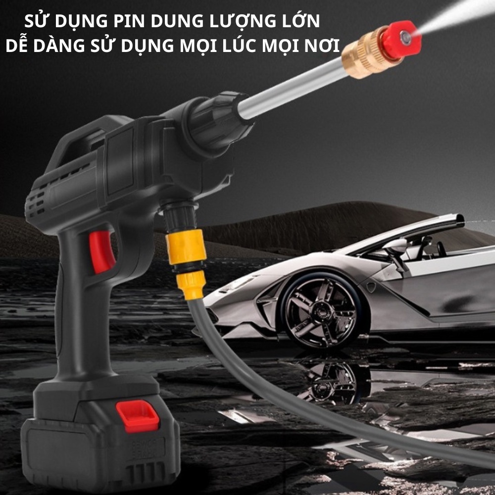 Máy Rửa Xe, Tưới Cây Tăng Áp Dùng Pin Siêu Tiện Lợi, Lực Phun Siêu Mạnh