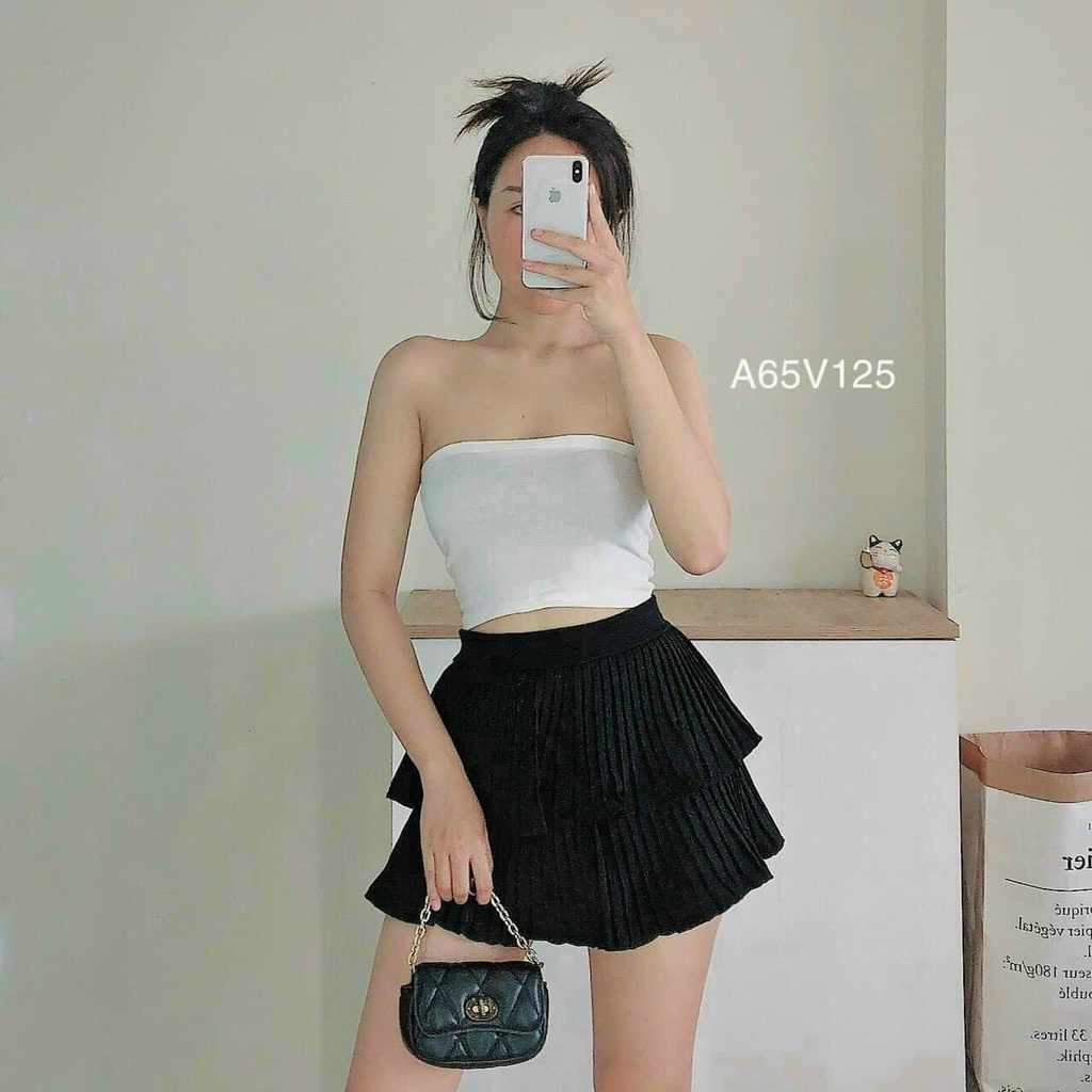 Váy xép ly hai tầng 2 màu trắng, đen CC21122