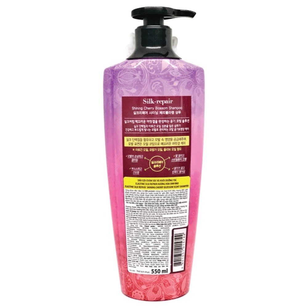 Dầu Gội Elastine Silk Repair Cherry Blossom Chăm Sóc &amp; Nuôi Dưỡng Tóc Hương Hoa Anh Đào 550ml