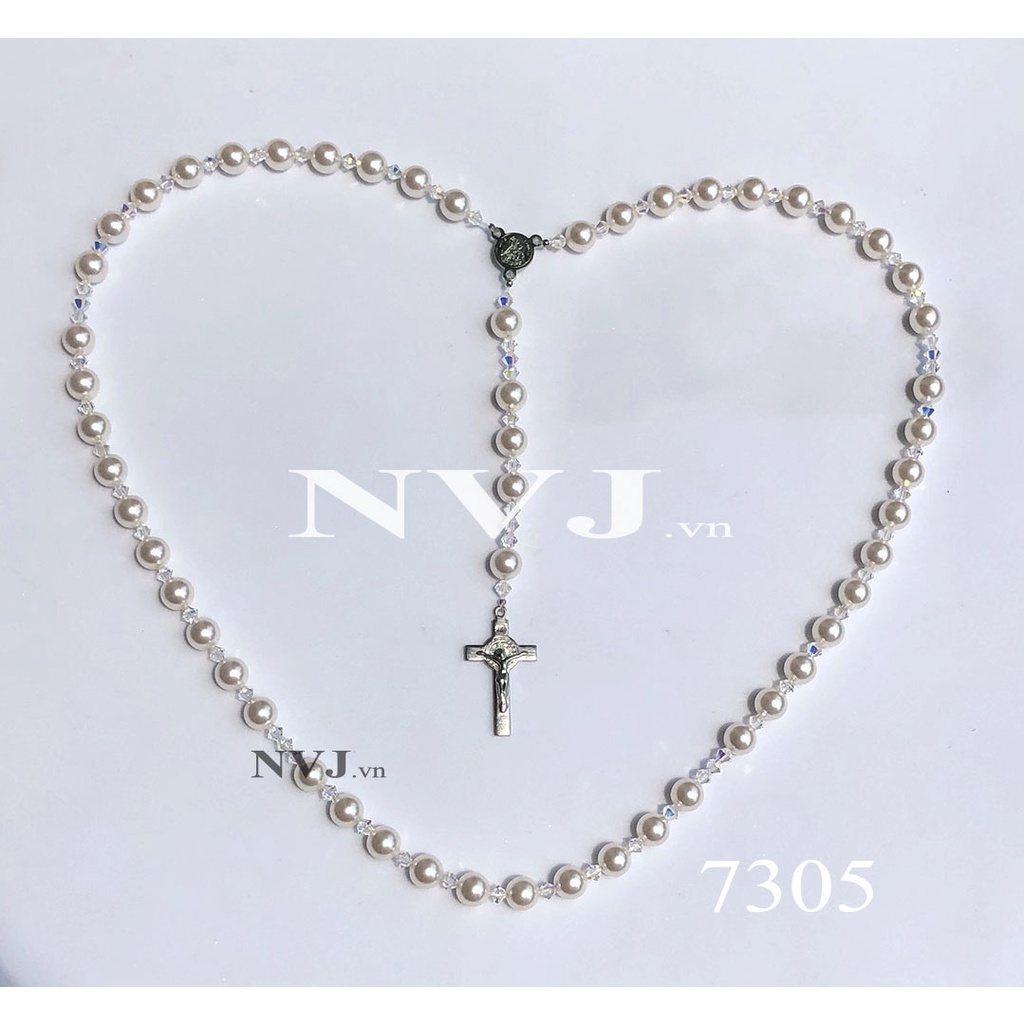 Chuỗi Mân Côi 50 hạt Swarovski rosary crystal pear.l 8ly 5810 màu trắng 650 & hạt nón 4ly 5328 - PhaleAo trang sức NVJ