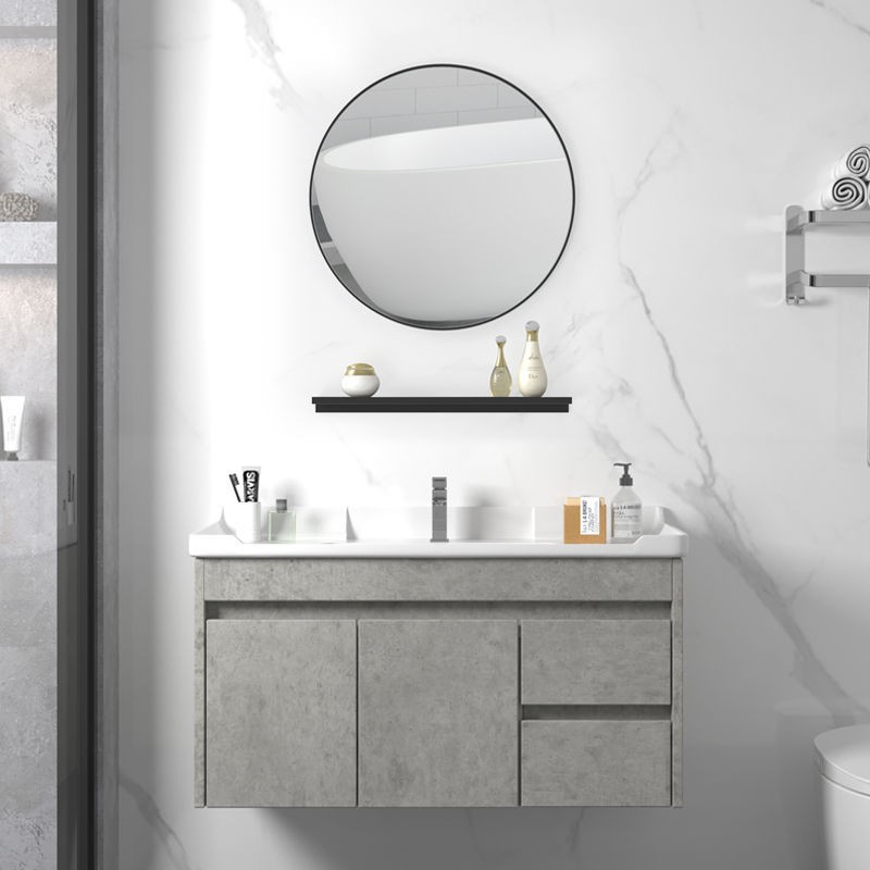 Ván xi măng màu xám nhiều lớp gỗ chắc chắn không sơn phòng tắm chậu rửa bằng sứ tủ kết hợp bàn trang điểm gương th | BigBuy360 - bigbuy360.vn