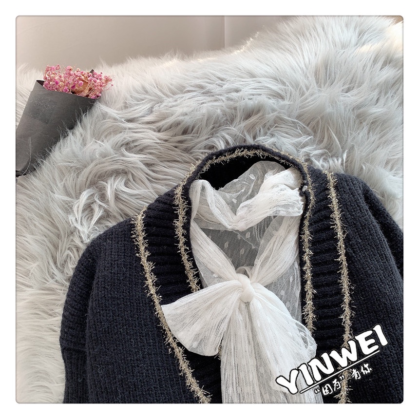 Hàng Sẵn_Áo khoác len cardigan rộng chất dày dặn áo len viền kim tuyến xu hướng thời trang