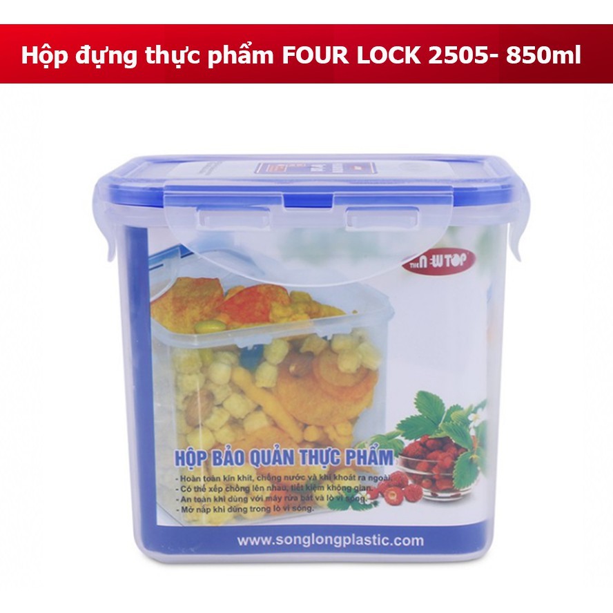 Combo 4 hộp đựng bảo quản thực phẩm FOUR LOCK (300ML, 450ML, 850ML, 1220ML) Song Long