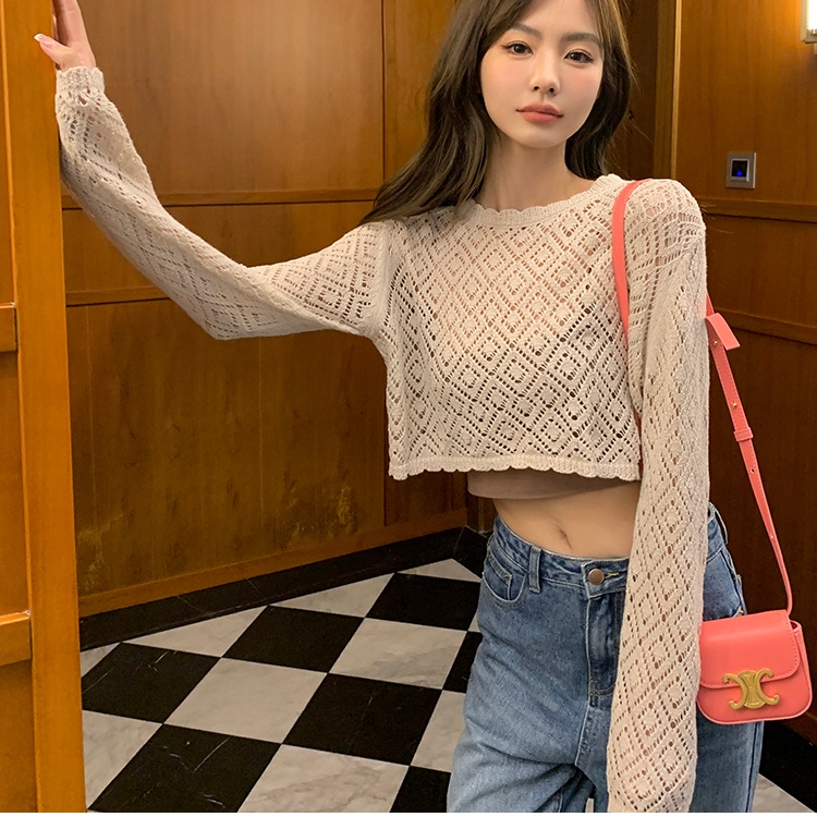 SUXI Áo Dệt Kim Mỏng Tay Dài Dáng Rộng Màu Trơn Thời Trang Mùa Hè Dễ Phối Đồ Cho Nữ