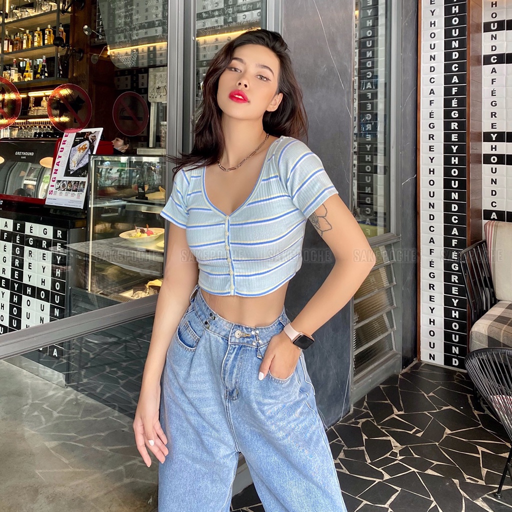 Áo croptop Blue Striped