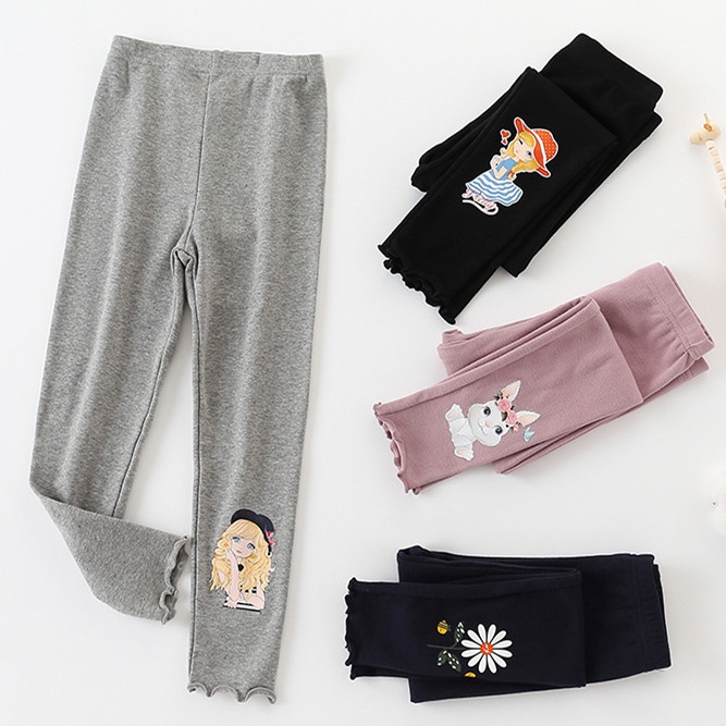[LF.VN] Quần Legging Cotton Phối Ren Co Giãn Ôm Dáng Thời Trang Xuân Thu Cho Bé Gái Kích Thước 100-160cm