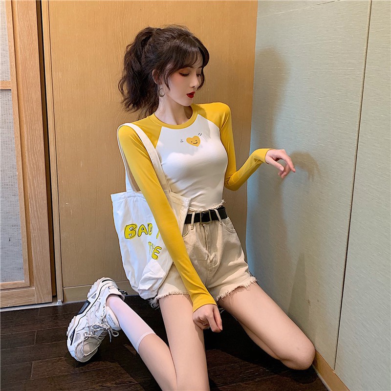 Áo thun len tay dài màu raglan nữ màu Hàn Quốc ôm body ulzzang ( 4 màu )