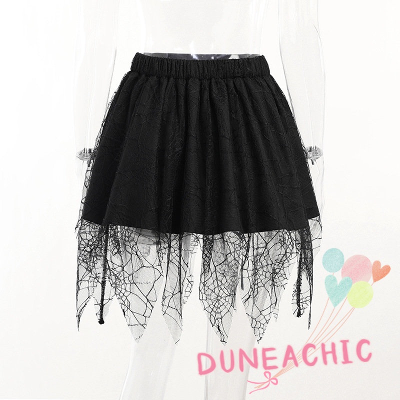 DUNEA Chân váy mini lưng cao phối tua rua phong cách gothic thời trang dành cho nữ
