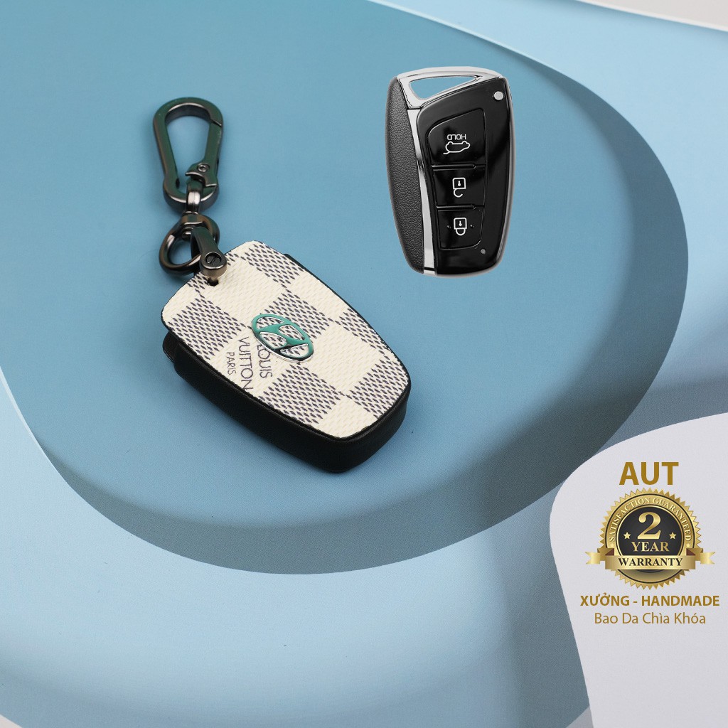 Bao da chìa khóa Canvas LV siêu đẹp cho Hyundai (SantaFe 2013 - 2018, Genesis)