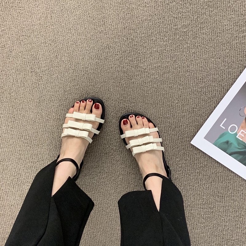Sandal quai nơ đế thấp