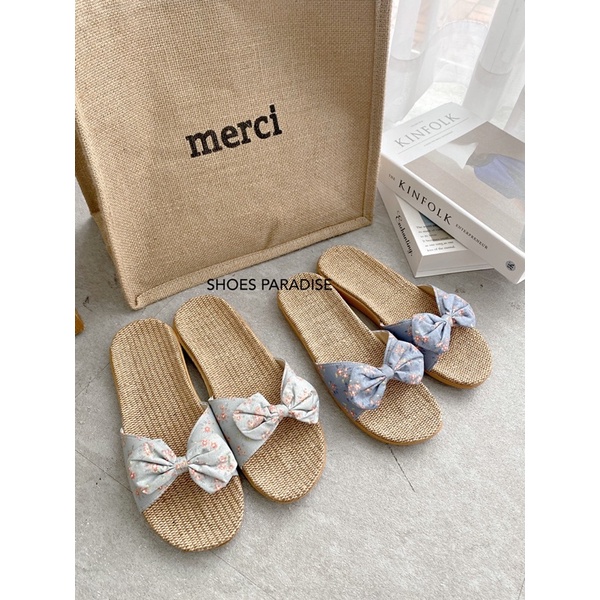 Dép Cói Nơ Bông Nhỏ Nhẹ và Êm Dễ Mang,Tiện Lợi đi Du Lich,Văn Phòng...