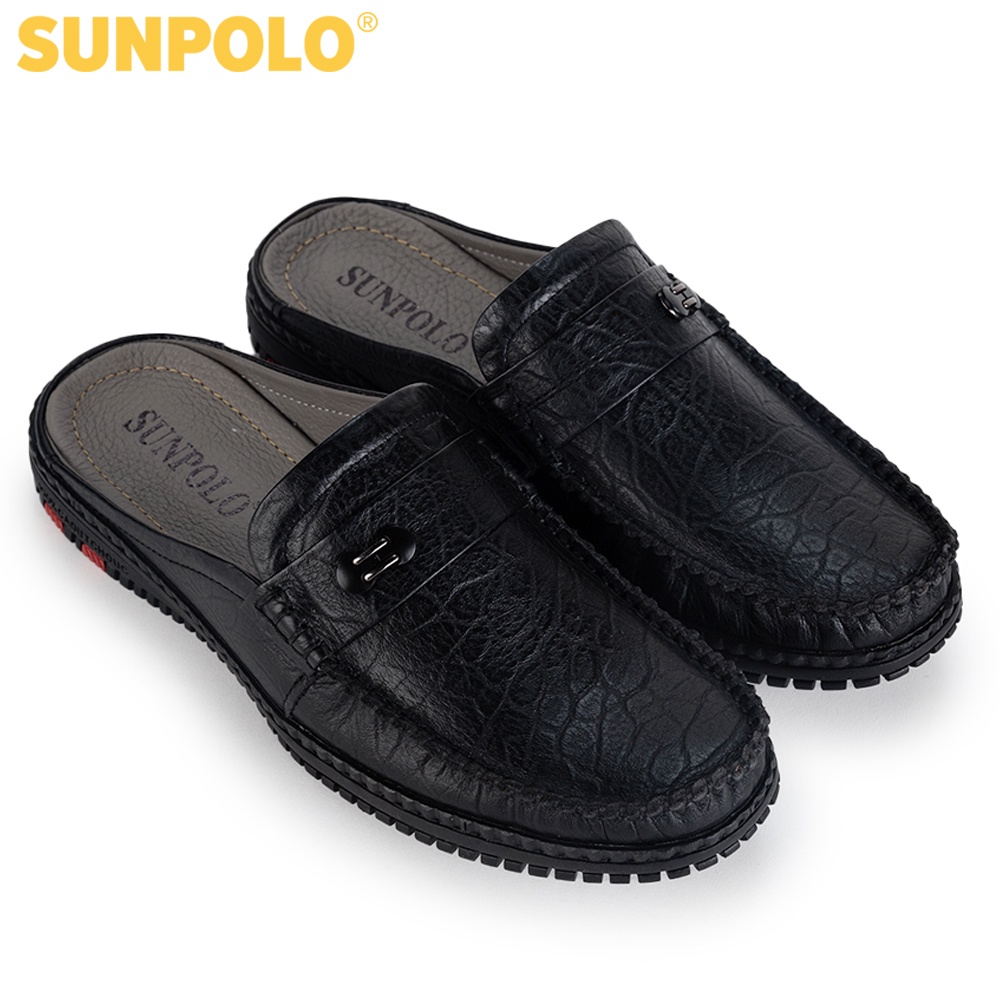 Giày sục dép nam Da bò cao cấp SUNPOLO đi làm, đi chơi Màu Đen - SUT274