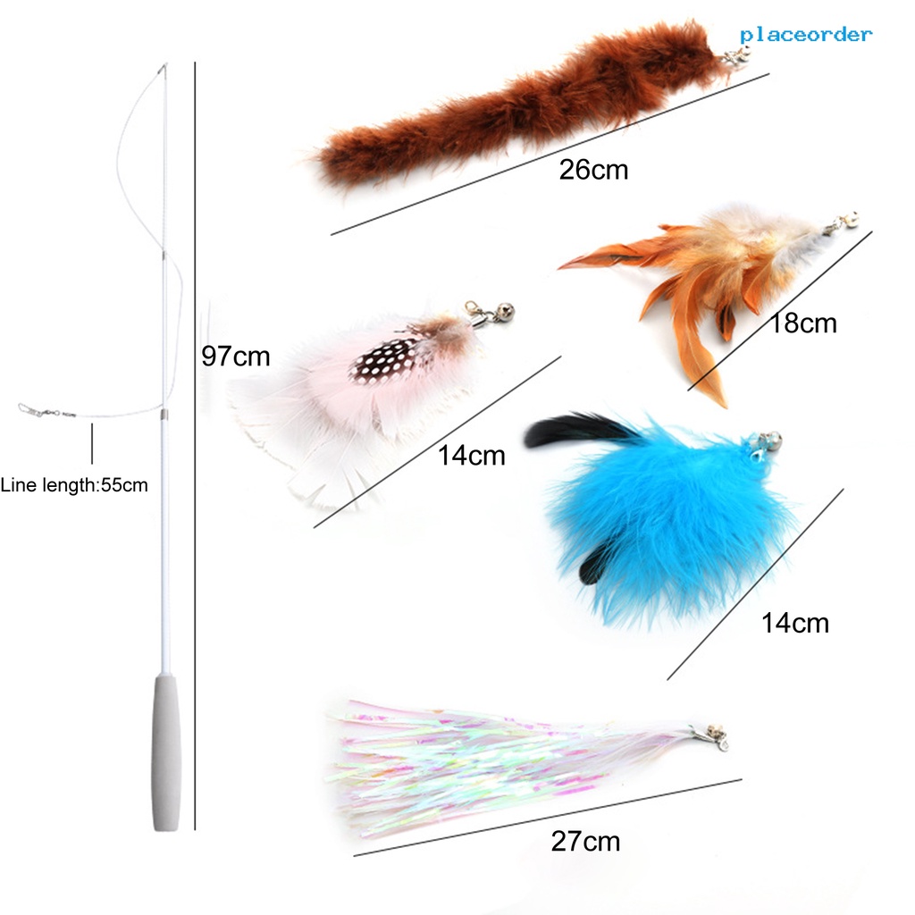 1 Set Đồ Chơi Cần Câu Cá Ba Phần Phối Lông Vũ + 5 Món Thay Thế Dành Cho Mèo Cưng