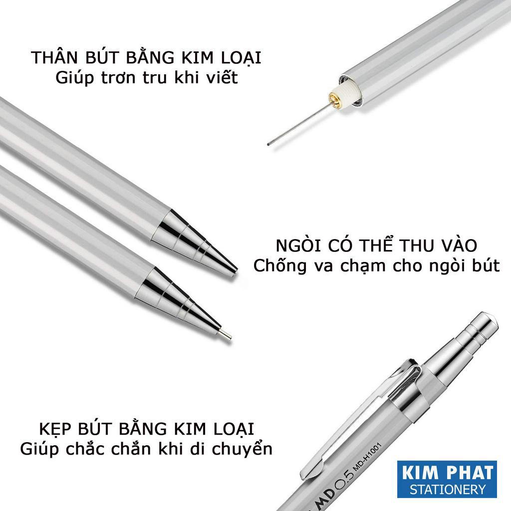Bút chì kim bấm 2B vỏ INOX MIDA 0.5 / 0.7 mm
