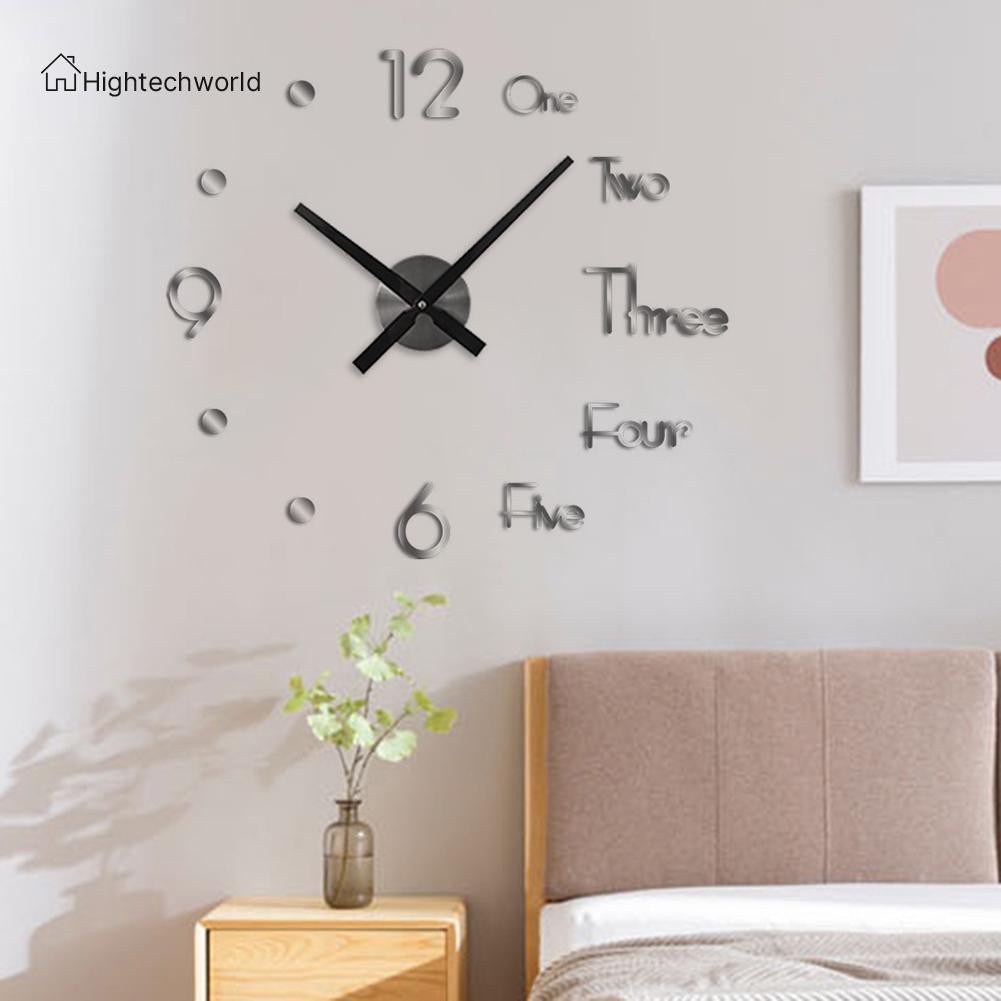 Hightechworld Large DIY Wall Clock Acrylic Mirror Surface 3D Clock Stickers Home Decor