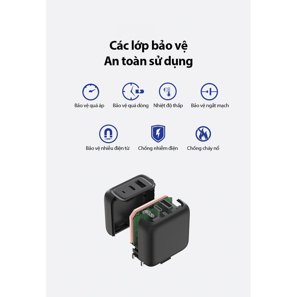 Cốc sạc nhanh mophie 65W GaN Type C + USB