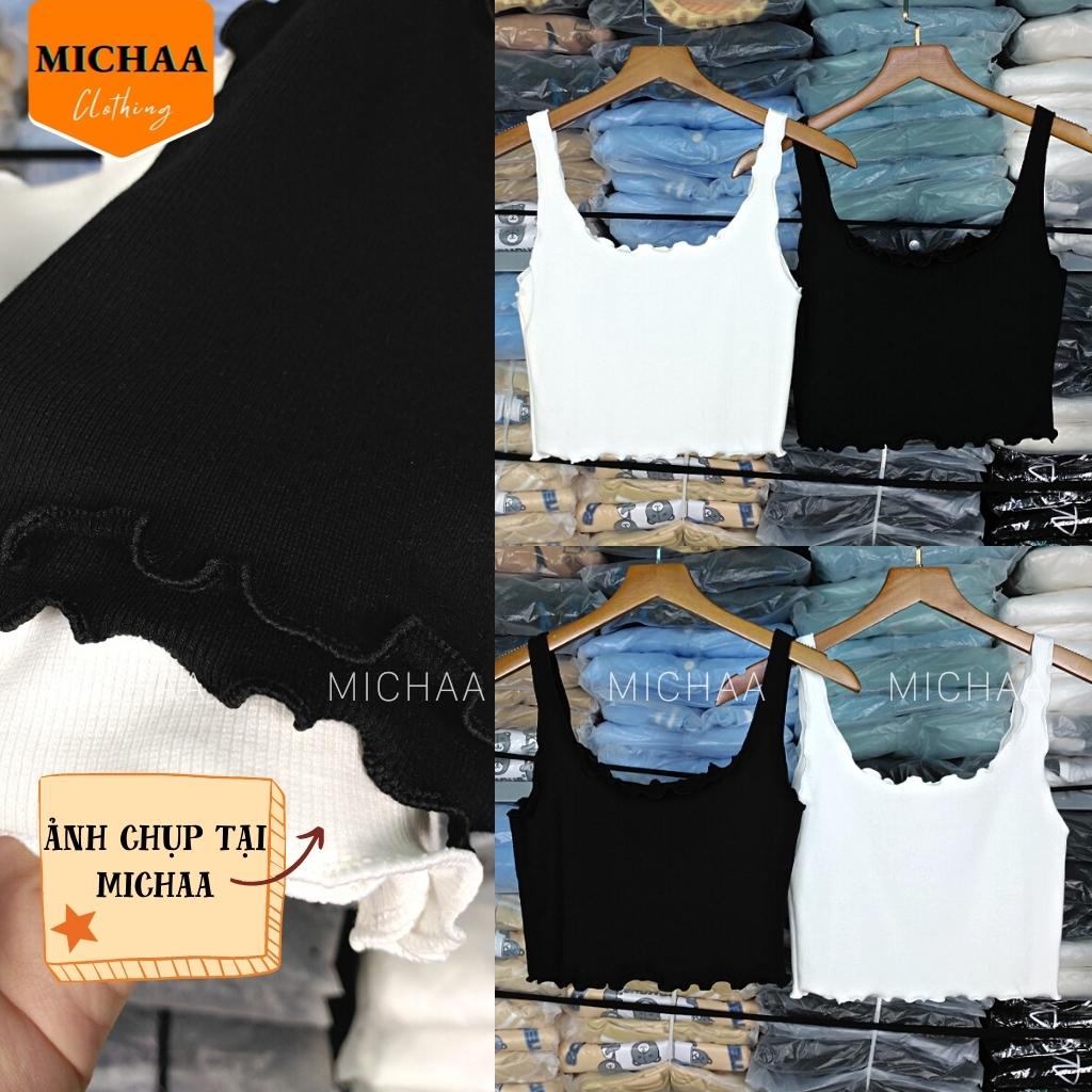 Áo Croptop Ba Lỗ CUỐN BIÊN Sát Nách Nữ Cổ Vuông Thun Gân Kiểu Gợi Cảm - MICHAA