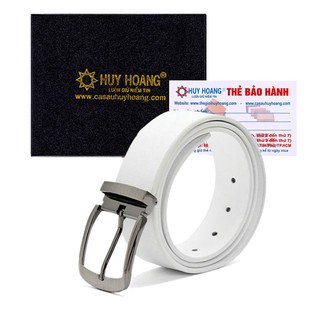 XH4107 - Dây nịt nam da bò Huy Hoàng đầu kim màu trắng