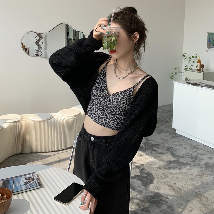 Xiaozhainv Áo Khoác Cardigan/Áo Hai Dây Họa Tiết Da Báo Quyến Rũ Phong Cách Hàn Quốc | BigBuy360 - bigbuy360.vn