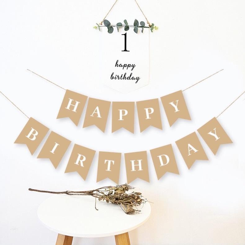 Chữ giấy Happy Birthday bìa giấy màu nâu trang trí set sinh nhật Hàn Quốc