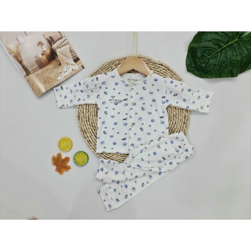 Bộ dài tay cài cúc giữa hè thu đáp đũng chất cotton