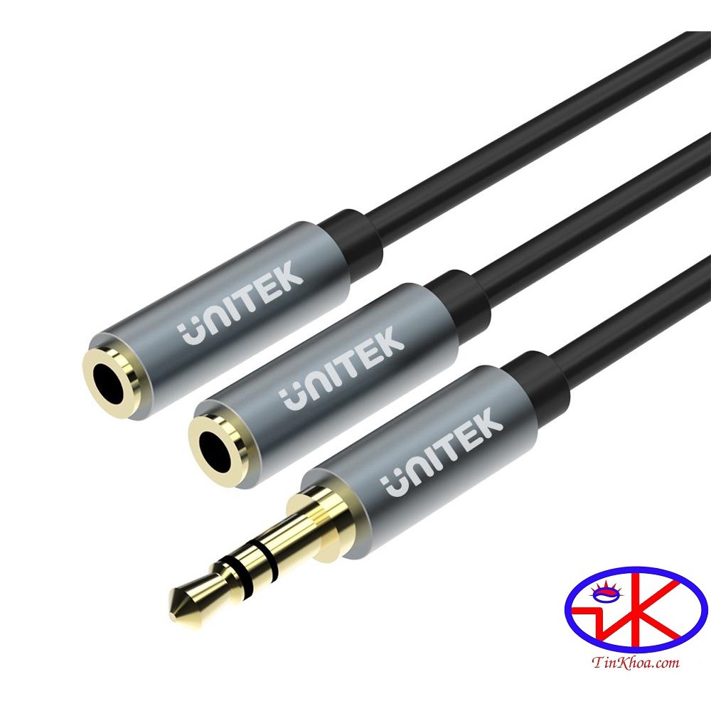 Cáp chia 1 ra 2 cổng Audio 3.5mm Unitek YC956ABK(Y-C956ABK).Cáp chia jack 3.5mm ra 2 cổng.