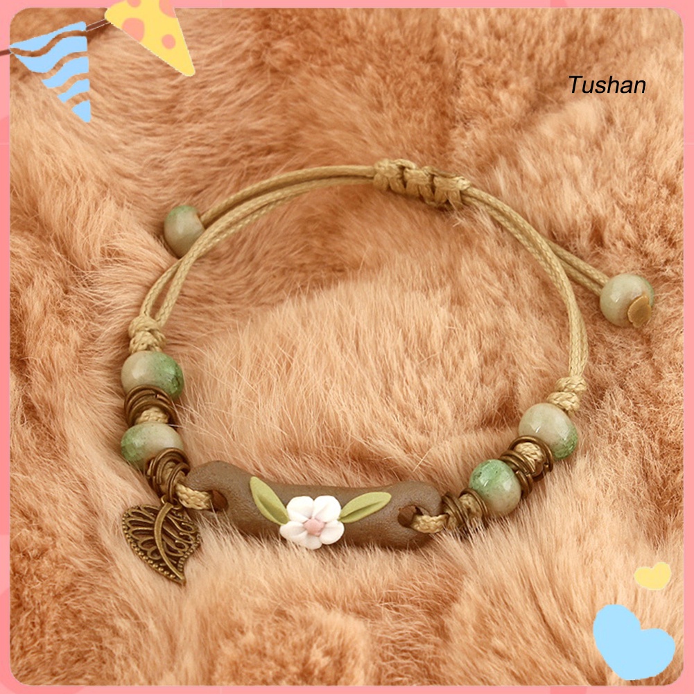 Vòng Đeo Tay Bằng Sứ Họa Tiết Hoa Lá Thời Trang Cho Nữ