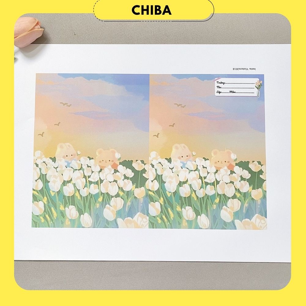 Bao sách, Bao vở hình tulip màu nhẹ nhàng, in nhãn vở miễn phí, hình thật shop tự chụp - Chị Ba House