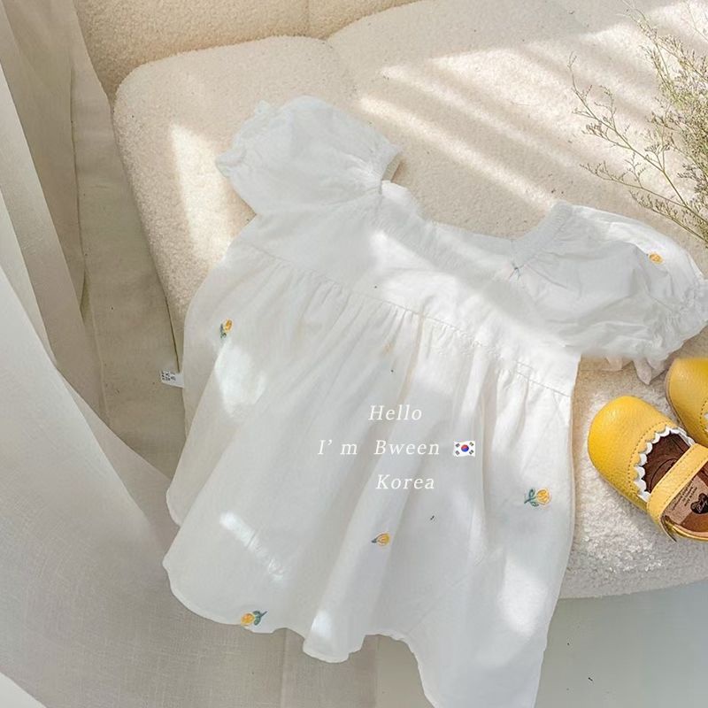 Đầm Công Chúa Tay Ngắn Cổ Vuông Phối Ren Thêu Họa Tiết Phong Cách Hàn Quốc Thời Trang Mùa Hè Mới Cho Bé Gái 0711