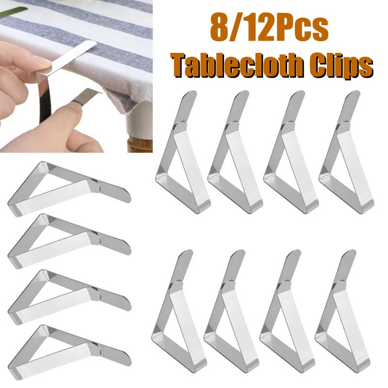 Set 8 / 12 Kẹp Giữ Khăn Trải Bàn Bằng Thép Không Gỉ Tùy Chỉnh Chống Trượt Tiện Dụng