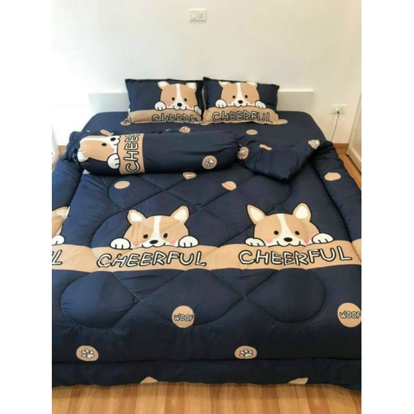 Bộ chăn ga gối 5 món chăn phao trần bông dày dặn như hình