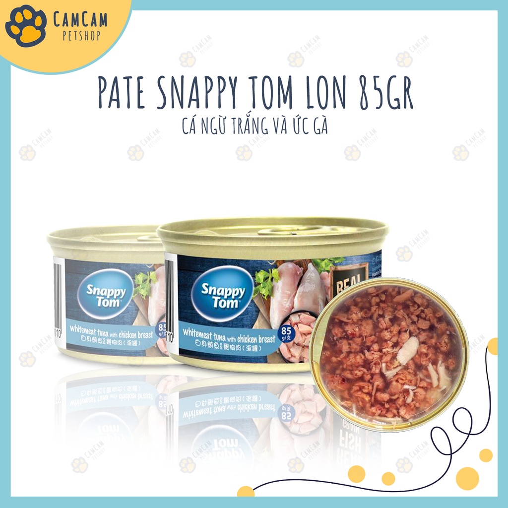 Pate cho mèo Snappy Tom Premium lon 85gr - Pate Snappy Tom cho mèo, Thức ăn cho mèo với miếng thịt và nước sốt thơm ngon